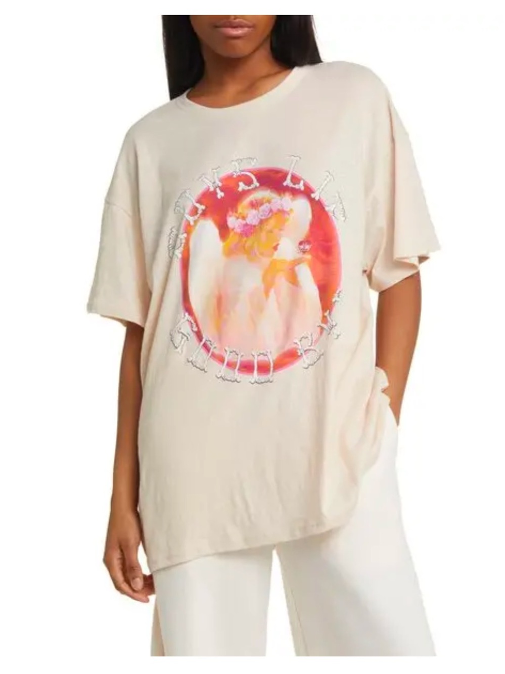 Boys Lie One Size Goodbye Again Cotton Graphic T-Shirt Peach Angel Oversized